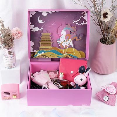 Luxury Innovative Biodegradable Packaging Colorful Flap Gift Box 20x18x8cm