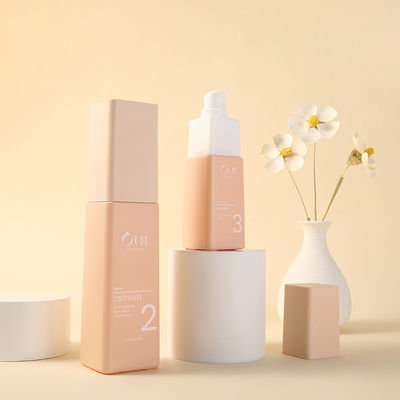 Hot 40ml Square Perfume Bottle Pink Frosted Borosilicate Serum Glass Bottle in Customized Colors and Logo/Graphic Design