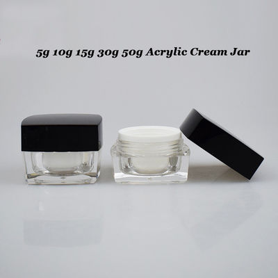 5g10g 15g Acrylic Base Material Luxury Black White Frosted Square Skin Care Cosmetic Facial Cream Plastic Container Cream Jar