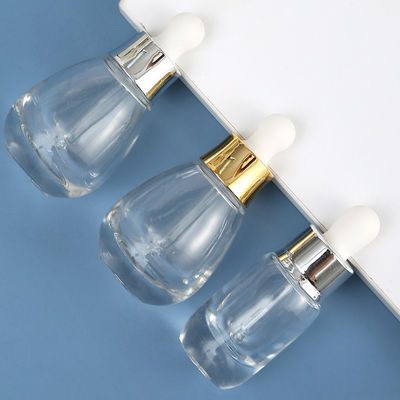 15ml 30ml 50ml Mini Luxury Unique Water Drop Shape Essential Hair Oil Dropper Empty Glass Bottle with Silver or Gold Dropper