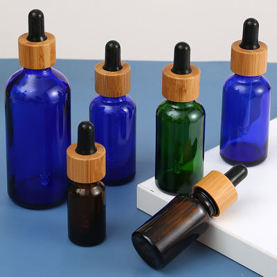 Essential Oil Frosted Bamboo Dropper Glass Bottle in 1oz 2oz 5ml 15ml 30ml with Easy and Cosmetic Serum Box