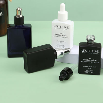 Square Shape Black White Color Perfume Glass Bottles With Metal Silver Dropper and Customized Logo Printing 10ml 15ml 30ml 50ml