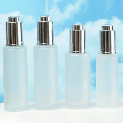 30ml Custom Clear Glass Bottle With Pressure Dropper for Cosmetic Skincare Packaging Frosted Color Collar and Free Sample
