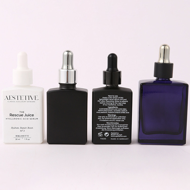 10ml 15ml 30ml 50ml Square shape Black White Color Perfume glass bottles with  Metal Silver Dropper and logo label print