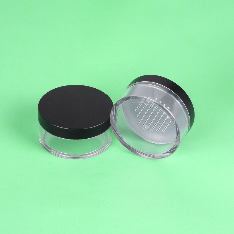 Private Label Clear Matte Cosmetic Loose Powder Sifter Jar with Black Frosted Screw Cap 3g 5g 10g 20g 30g 50g ABS PS